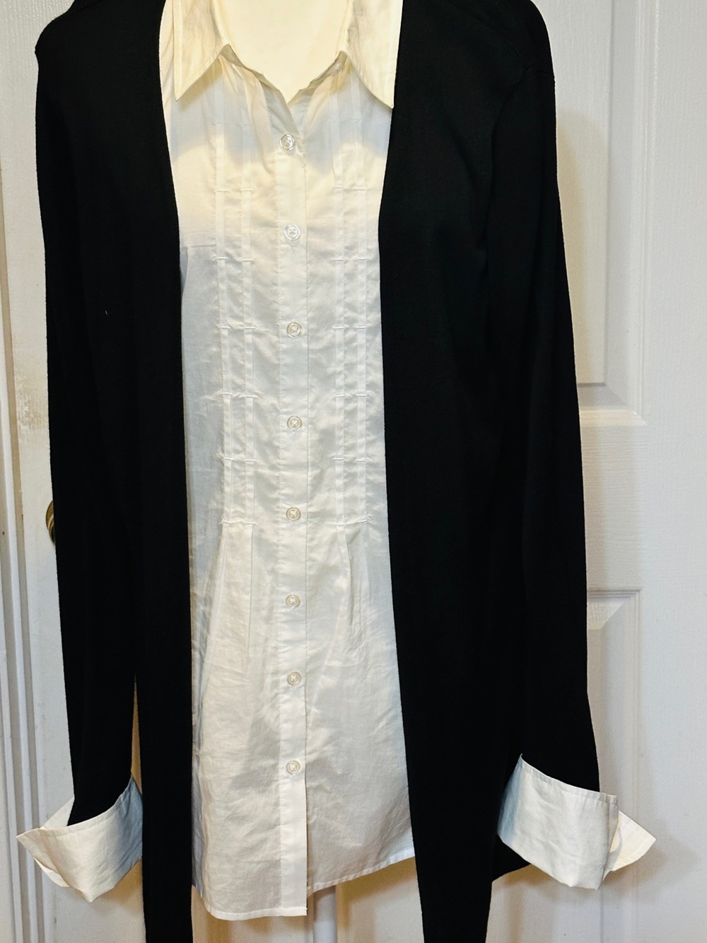 White House Market Blouse Long Sleeve Attached Black Sweater Cardigan Size XL